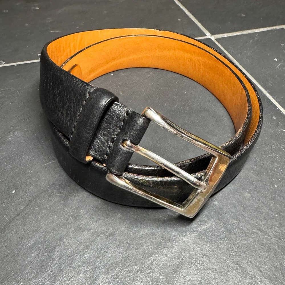 Martin Dingman Mens Black Tumbled Glove Leather Belt Size 34 Made in USA‎ 10075